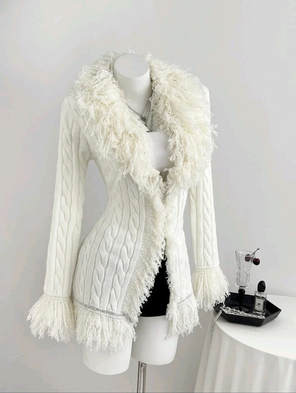 Women's French Style Cable Knit Cardigan With Tassel Decoration